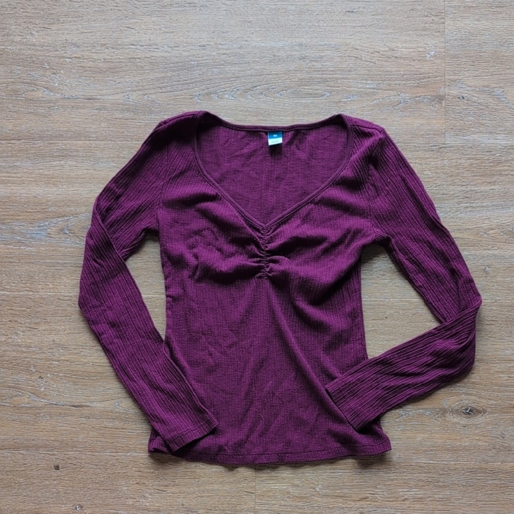 Old Navy Ruched Neckline Long Sleeve Top, XS